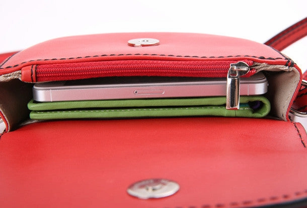 Handmade red cute leather minimalist crossbody bag Shoulder Bag for girl women
