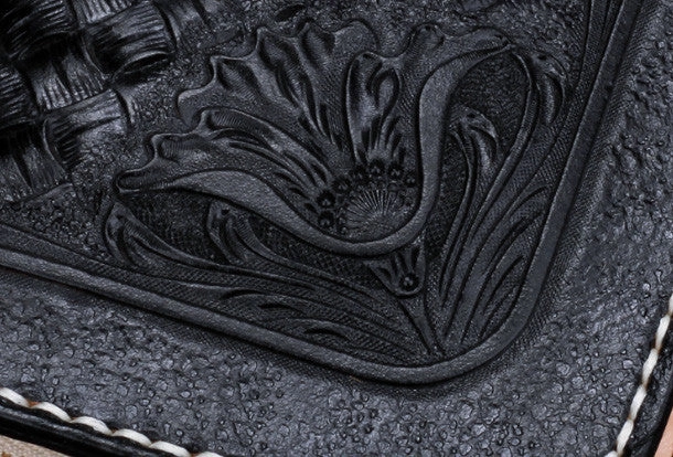 Handmade Tooled Long leather Black floral wallet leather men clutch Tooled wallet