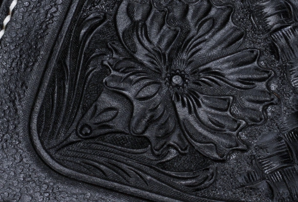 Handmade Tooled Long leather Black floral wallet leather men clutch Tooled wallet