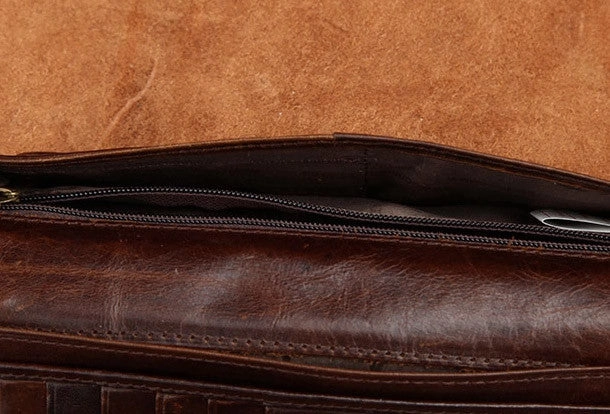 Handmade Vintage Bifold Coffee Men Leather Long wallet clutch purse For Men