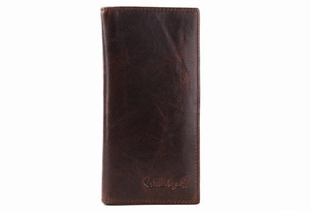 Handmade Vintage Bifold Coffee Men Leather Long wallet clutch purse For Men