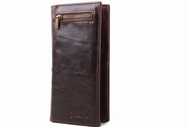 Handmade Vintage Bifold Coffee Men Leather Long wallet clutch purse For Men