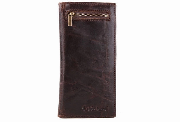 Handmade Vintage Bifold Coffee Men Leather Long wallet clutch purse For Men