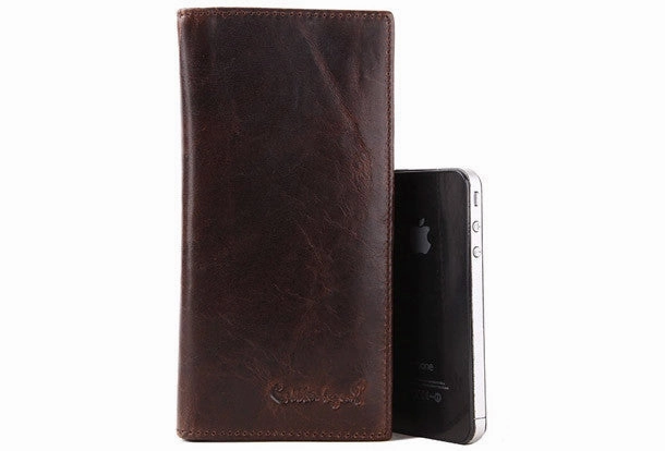 Handmade Vintage Bifold Coffee Men Leather Long wallet clutch purse For Men
