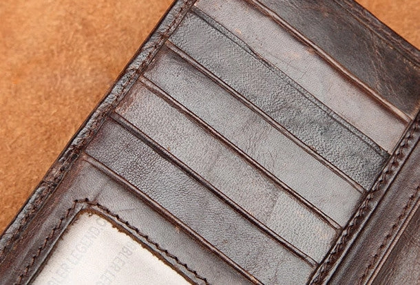 Handmade Vintage Bifold Coffee Men Leather Long wallet clutch purse For Men