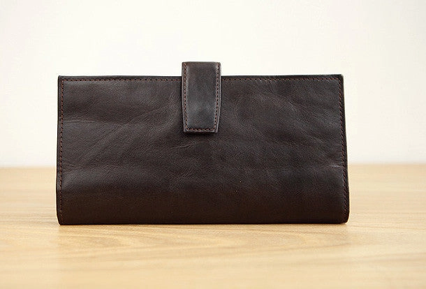 Handmade vintage brown leather clutch bag long wallet multi ID card holders slots for men