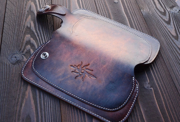 Handmade vintage dark brown leather biker wallet bifold long wallet purse clutch for men