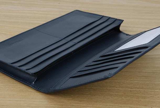 Handmade vintage knit leather clutch bag long wallet ID card holders slots for men