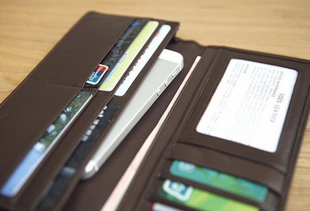 Handmade vintage knit leather clutch bag long wallet ID card holders slots for men