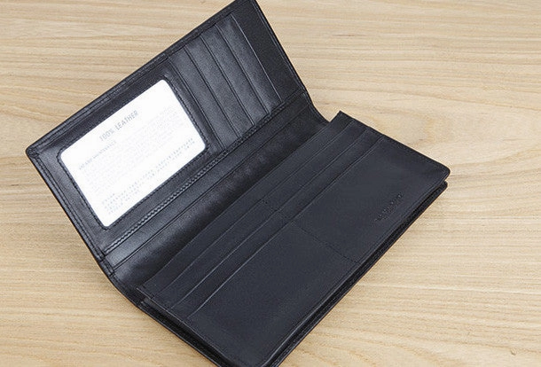 Handmade vintage knit leather clutch bag long wallet ID card holders slots for men
