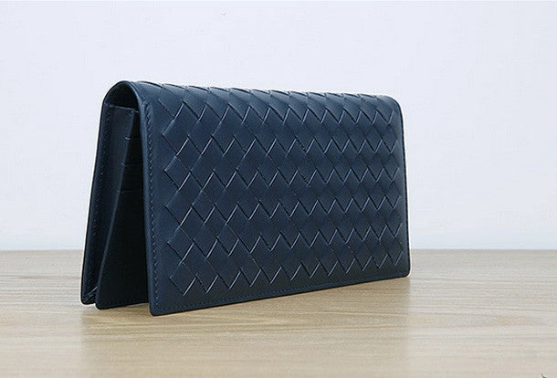 Handmade vintage knit leather clutch bag long wallet ID card holders slots for men