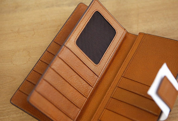 Handmade vintage leather clutch bag long wallet multi ID card holders slots for men