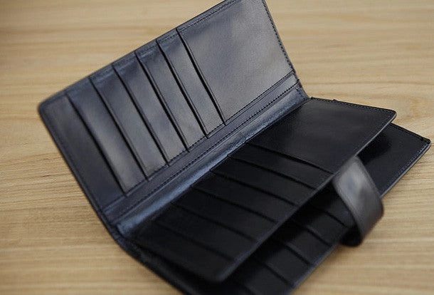 Handmade vintage leather clutch bag long wallet multi ID card holders slots for men