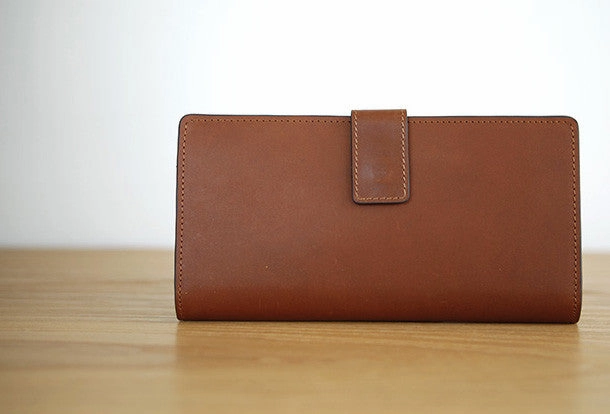 Handmade vintage leather clutch bag long wallet multi ID card holders slots for men