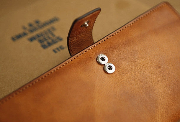 Handmade vintage leather clutch bag long wallet multi ID card holders slots for men