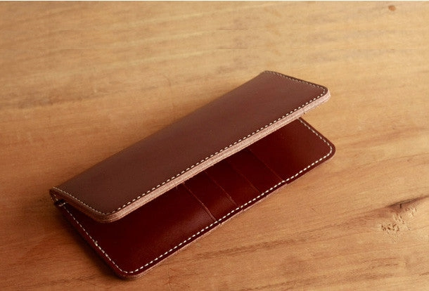 Handmade vintage leather clutch bag long wallet multi ID card holders slots for men
