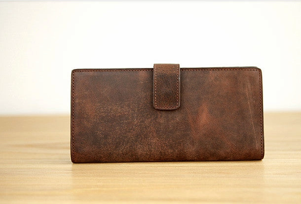 Handmade vintage leather clutch bag long wallet multi ID card holders slots for men