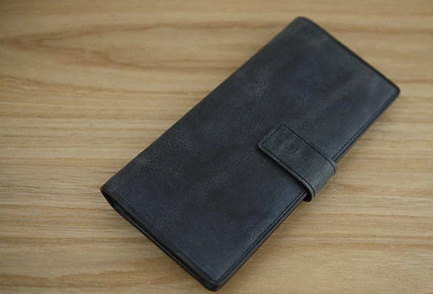 Handmade vintage leather clutch bag long wallet multi ID card holders slots for men