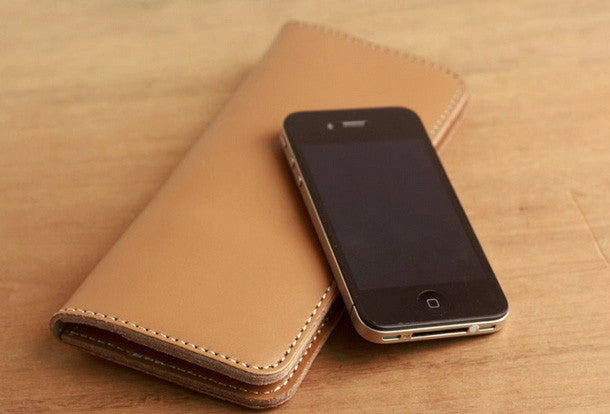 Handmade vintage leather clutch bag long wallet multi ID card holders slots for men