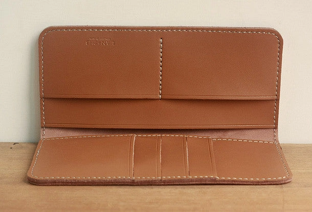 Handmade vintage leather clutch bag long wallet multi ID card holders slots for men