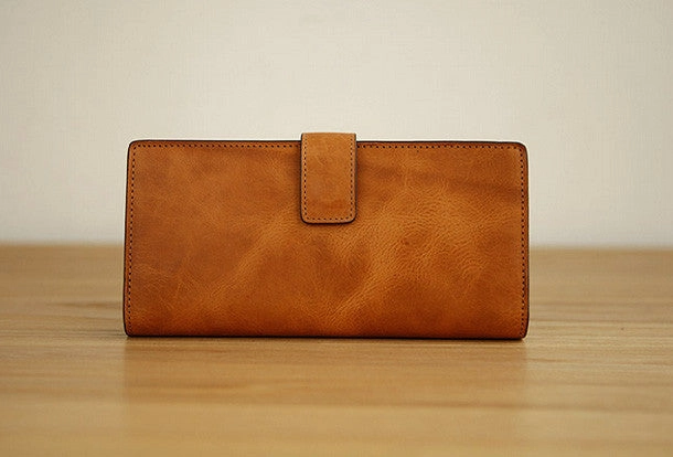 Handmade vintage leather clutch bag long wallet multi ID card holders slots for men
