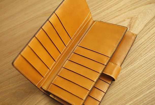 Handmade vintage leather clutch bag long wallet multi ID card holders slots for men
