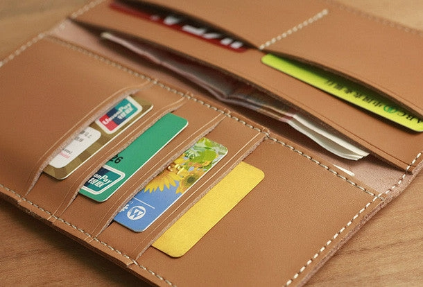 Handmade vintage leather clutch bag long wallet multi ID card holders slots for men