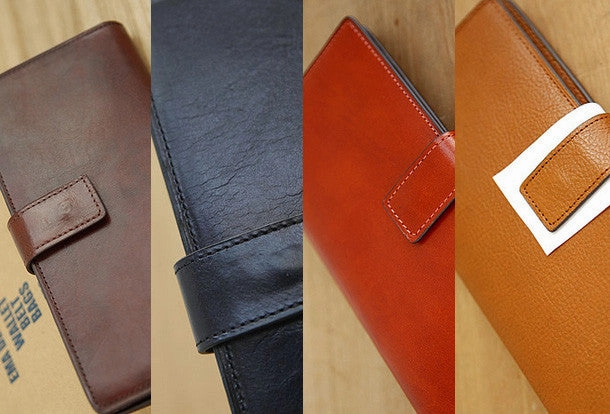 Handmade vintage leather clutch bag long wallet multi ID card holders slots for men