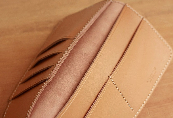 Handmade vintage leather clutch bag long wallet multi ID card holders slots for men