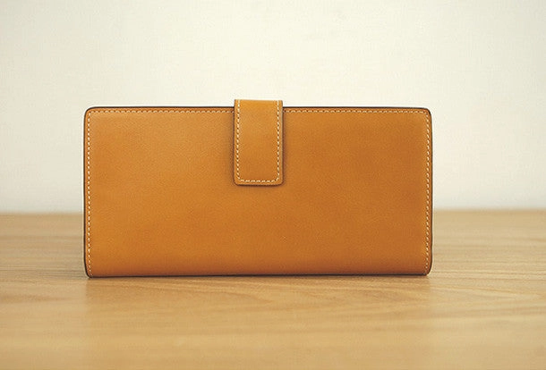 Handmade vintage leather clutch bag long wallet multi ID card holders slots for men
