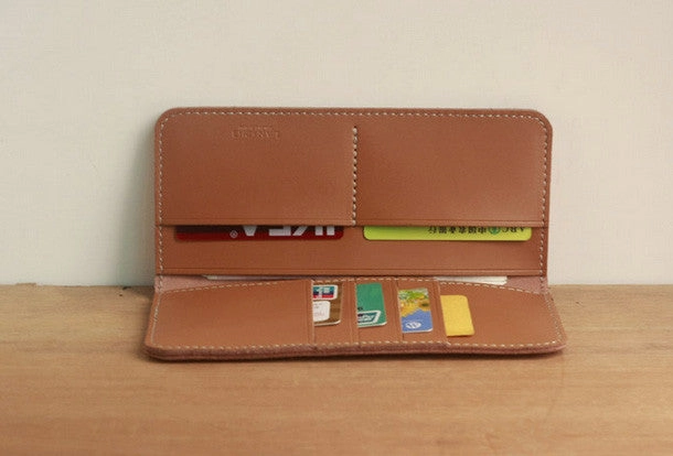 Handmade vintage leather clutch bag long wallet multi ID card holders slots for men