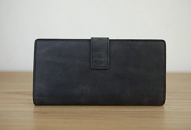 Handmade vintage leather clutch bag long wallet multi ID card holders slots for men