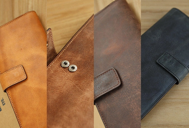 Handmade vintage leather clutch bag long wallet multi ID card holders slots for men