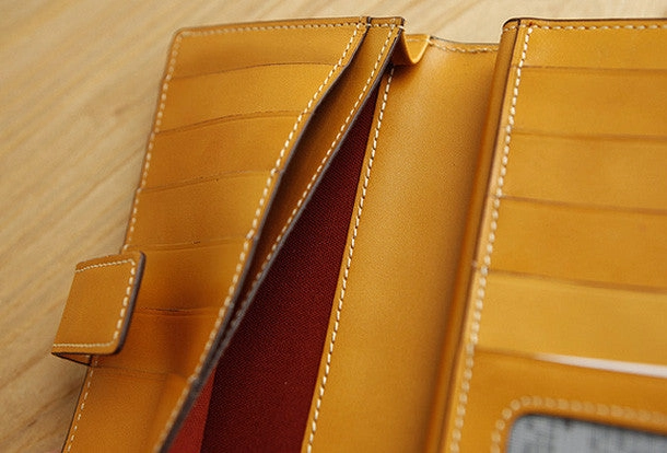 Handmade vintage leather clutch bag long wallet multi ID card holders slots for men