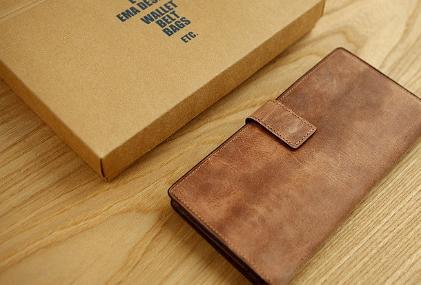 Handmade vintage leather clutch bag long wallet multi ID card holders slots for men