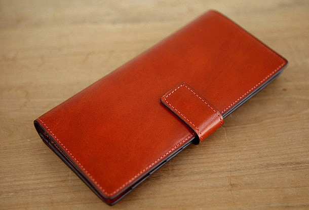Handmade vintage leather clutch bag long wallet multi ID card holders slots for men