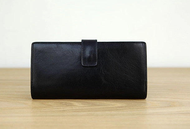 Handmade vintage leather clutch bag long wallet multi ID card holders slots for men