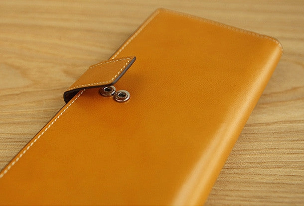 Handmade vintage leather clutch bag long wallet multi ID card holders slots for men