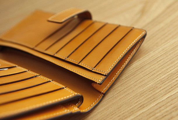 Handmade vintage leather clutch bag long wallet multi ID card holders slots for men