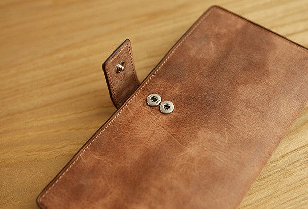 Handmade vintage leather clutch bag long wallet multi ID card holders slots for men