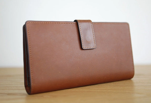 Handmade vintage leather clutch bag long wallet multi ID card holders slots for men