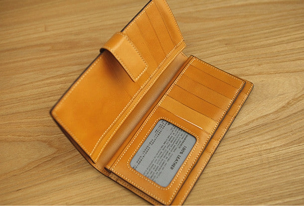 Handmade vintage leather clutch bag long wallet multi ID card holders slots for men