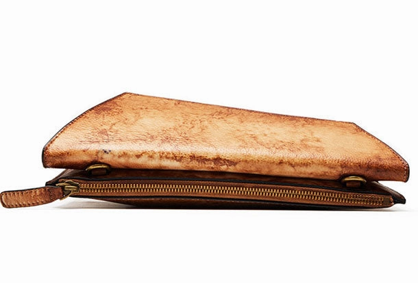 Handmade Vintage Leather Handbag Geometirc Envelope Crossbody Bag Shoulder bag Leather Clutch Wallet For Women