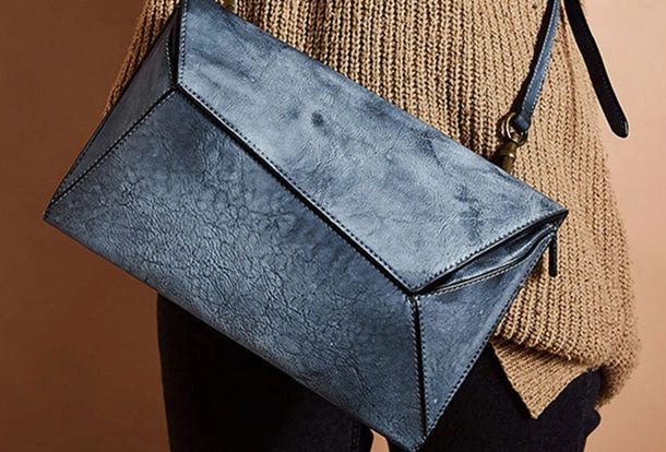 Handmade Vintage Leather Handbag Geometirc Envelope Crossbody Bag Shoulder bag Leather Clutch Wallet For Women