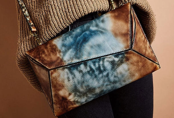 Handmade Vintage Leather Handbag Geometirc Envelope Crossbody Bag Shoulder bag Leather Clutch Wallet For Women