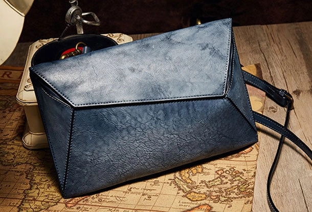 Handmade Vintage Leather Handbag Geometirc Envelope Crossbody Bag Shoulder bag Leather Clutch Wallet For Women