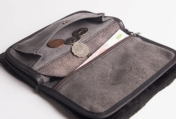Handmade vintage long wallets leather mens zipper clutch wallet for men