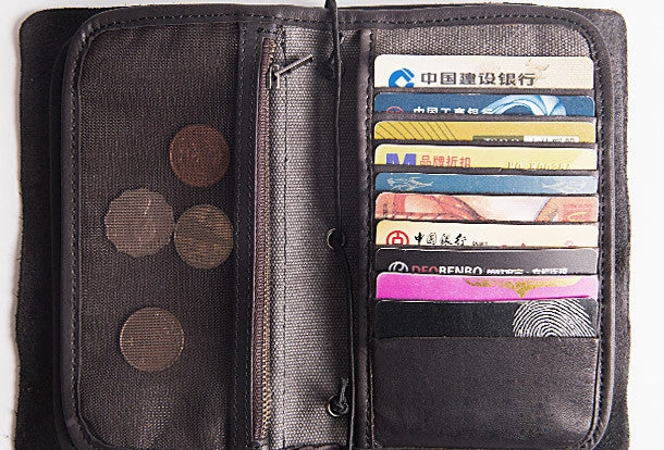 Handmade vintage long wallets leather mens zipper clutch wallet for men