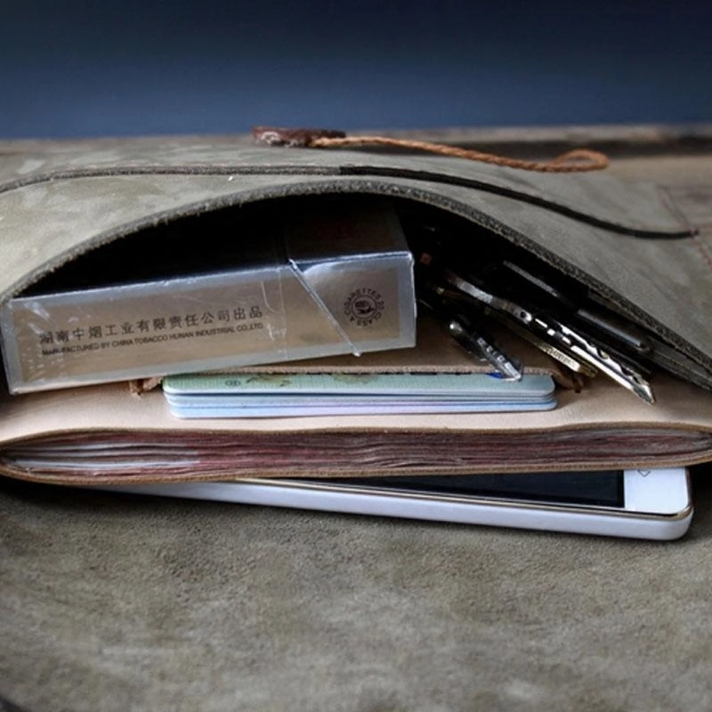 Handmade Vintage Mens Leather Clutch Wallet Cool Wristlet Wallet for Men