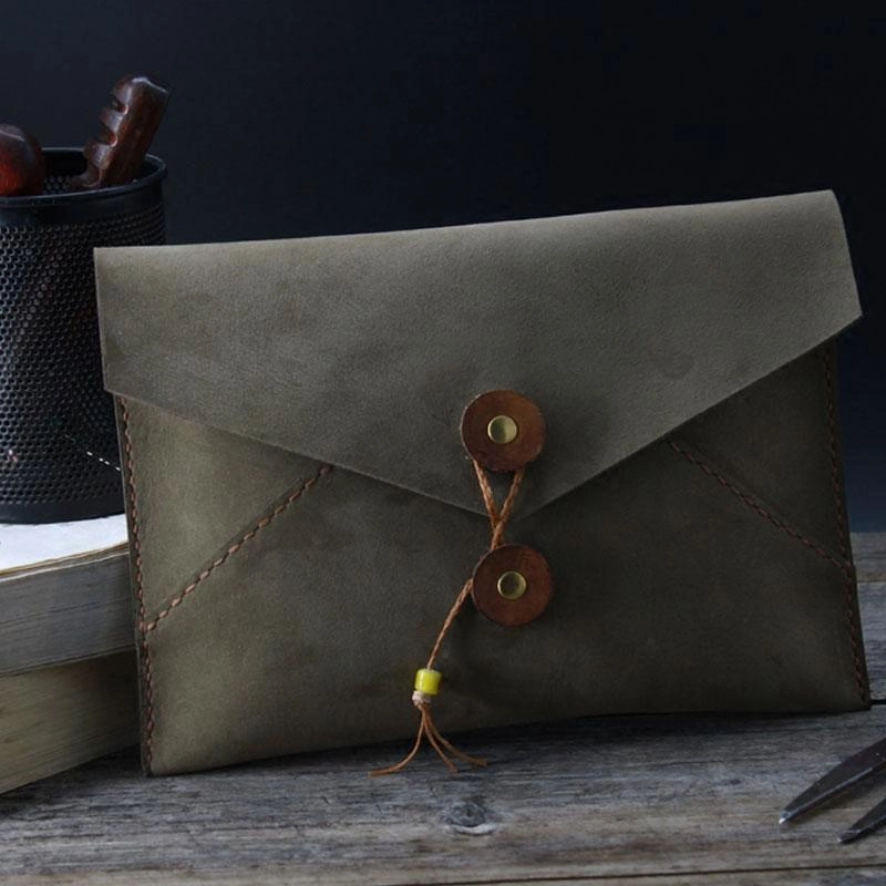 Handmade Vintage Mens Leather Clutch Wallet Cool Wristlet Wallet for Men